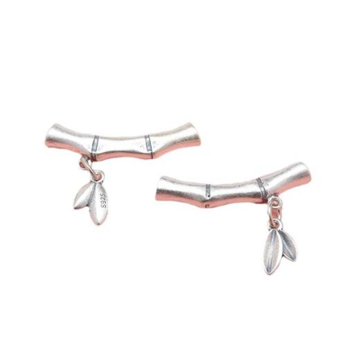 925 Sterling Silver Curved Tube Beads, Bamboo, DIY, white, 33mm, Sold By PC