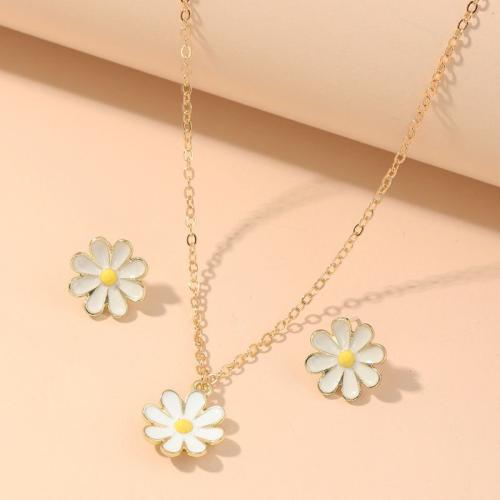Zinc Alloy Jewelry Sets Stud Earring & necklace plated 2 pieces & for woman & enamel golden Sold By Set
