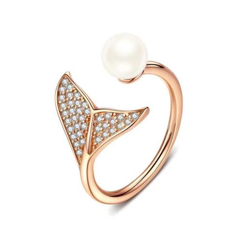 Cubic Zirconia Micro Pave Brass Ring, with Plastic Pearl, plated, micro pave cubic zirconia & for woman, more colors for choice, Sold By PC