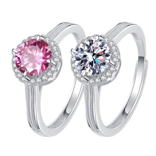 Brass Finger Ring, with Moissanite, plated, for woman, more colors for choice, Sold By PC