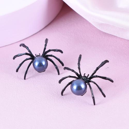 Zinc Alloy Stud Earring with Plastic Pearl plated for woman black Sold By Pair