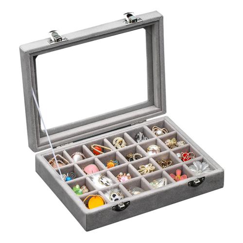 Multifunctional Jewelry Box, Flocking Fabric, with MDF & PU Leather, durable & dustproof & 24 cells, more colors for choice, Sold By PC