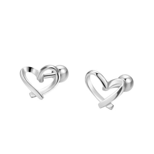 925 Sterling Silver Stud Earring, Heart, platinum plated, fashion jewelry & for woman & hollow, 6x6mm, Sold By Pair