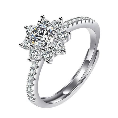 Brass Cuff Finger Ring, Snowflake, platinum plated, for woman & with rhinestone, US Ring Size:6-8, Sold By PC