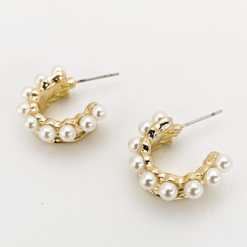 Zinklegering oorknoppen, Zinc Alloy, met Plastic Pearl, mode sieraden & voor vrouw, gouden, 22mm, Verkocht door pair
