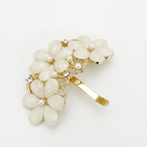 Hair Pins, Tibetan Style, with Plastic Pearl, for woman & with rhinestone, golden, 55x30mm, Sold By PC
