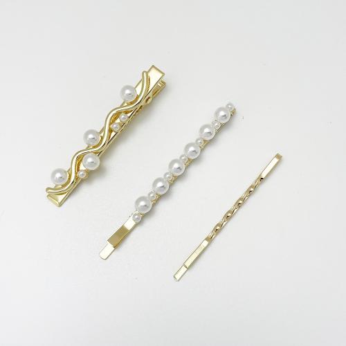 Hair Slide, Tibetan Style, with Plastic Pearl, three pieces & different styles for choice & for woman, more colors for choice, Sold By Set