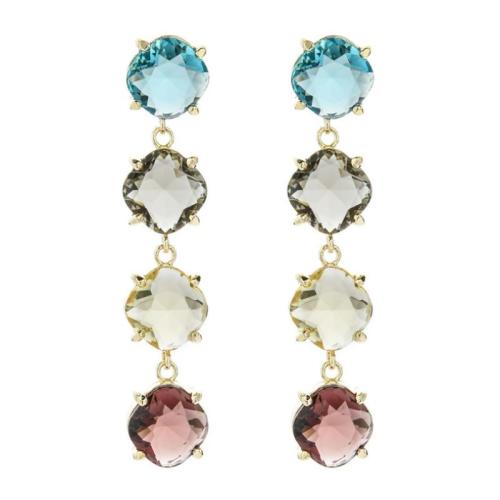 Boucles d'oreilles pendantes en laiton, bijoux de mode & pavé de micro zircon & pour femme, multicolore, 45mm, Vendu par paire