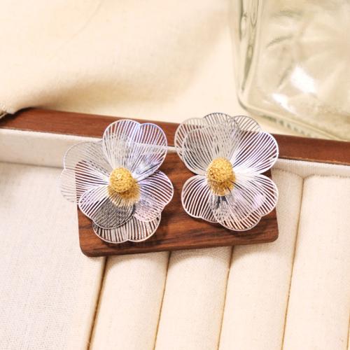 Brass Stud Earring, Flower, fashion jewelry & for woman & two tone, 25mm, Sold By Pair