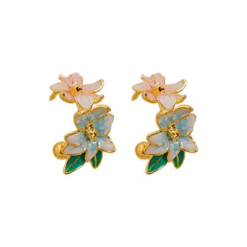 Brass Stud Earring Fleur-de-lis 18K gold plated fashion jewelry & for woman & enamel multi-colored Sold By Pair
