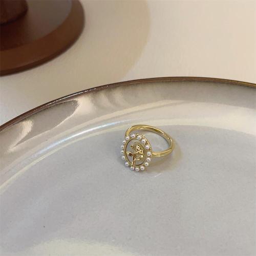 Mässing Finger Ring, med Plast Pearl, mode smycken & olika stilar för val & för kvinna, Storlek:7, Säljs av PC