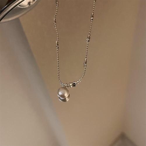 Plastik perle halskæde, Messing, med Plastic Pearl, mode smykker & for kvinde, Længde Ca. 45 cm, Solgt af PC