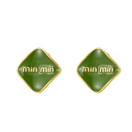 Brass Stud Earring Square fashion jewelry & for woman & enamel Sold By Pair