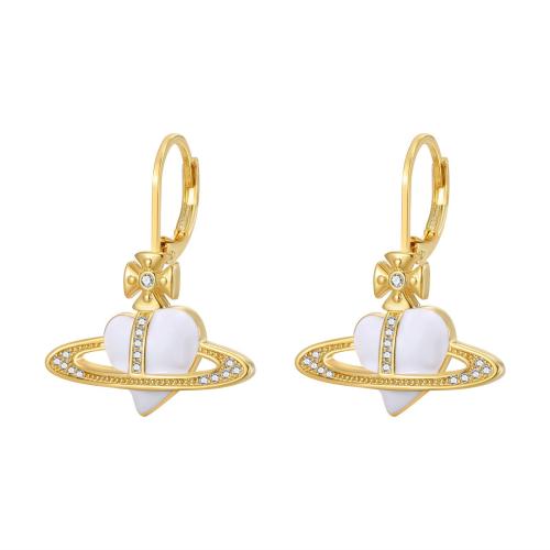 Cubic Zirconia Micro Pave Brass Earring, Heart, fashion jewelry & micro pave cubic zirconia & for woman & enamel, more colors for choice, 22x28mm, Sold By Pair