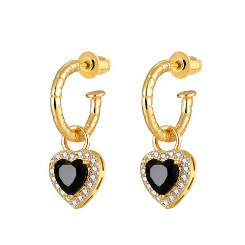 Cubic Zirconia Micro Pave Brass Earring Heart fashion jewelry & micro pave cubic zirconia & for woman Sold By Pair