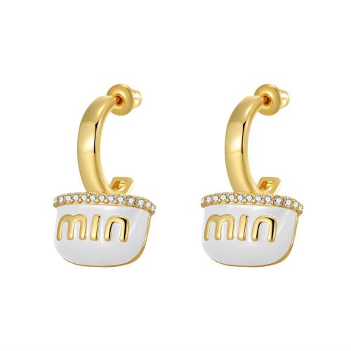 Cubic Zirconia Micro Pave Brass Earring, fashion jewelry & micro pave cubic zirconia & for woman & enamel, more colors for choice, 15x27mm, Sold By Pair