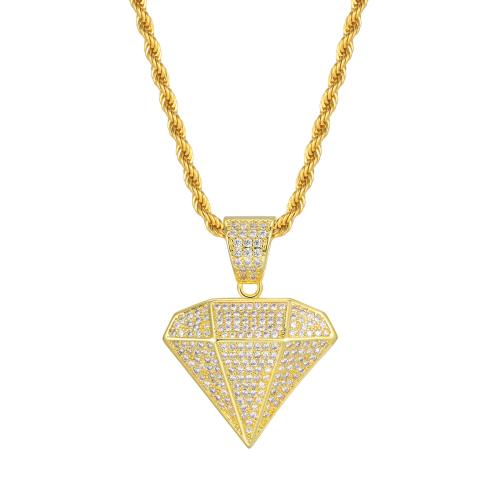 Cubic Zircon Micro Pave Brass Necklace Diamond Shape fashion jewelry & micro pave cubic zirconia & for woman golden Length Approx 50 cm Sold By PC