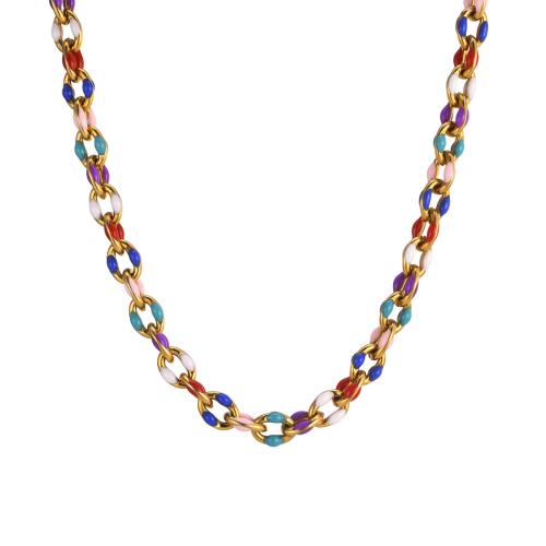 Edelstahl Schmuck Halskette, 304 Edelstahl, mit Verlängerungskettchen von 5cm, Modeschmuck & für Frau & Emaille, goldfarben, 6.70mm, Länge:ca. 45 cm, verkauft von PC