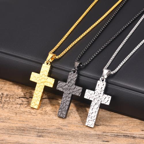 Stainless Steel Jewelry Necklace, 304 Stainless Steel, Cross, Vacuum Ion Plating, fashion jewelry & different styles for choice & for man, more colors for choice, 19.50x35.50mm, Length:Approx 60 cm, Sold By PC