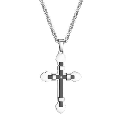 Edelstahl Schmuck Halskette, 304 Edelstahl, Kreuz, Modeschmuck & verschiedene Stile für Wahl & für den Menschen, 37.30x57mm, Länge:ca. 60 cm, verkauft von PC