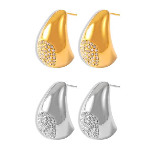 Boucle d'oreille Acier Titane, bijoux de mode & pavé de micro zircon & pour femme, plus de couleurs à choisir, 30x18mm, Vendu par paire