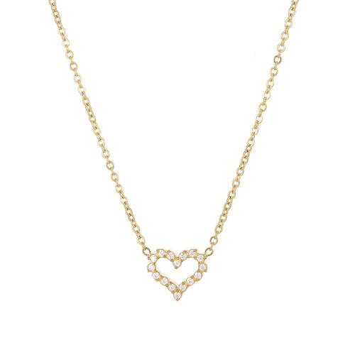 Edelstahl Schmuck Halskette, 304 Edelstahl, Herz, Modeschmuck & Micro pave Zirkonia & für Frau, keine, Länge:ca. 45 cm, verkauft von PC