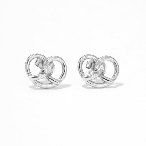 Stainless Steel Stud Earrings, 304 Stainless Steel, with Cubic Zirconia, Heart, Vacuum Ion Plating, fashion jewelry & for woman, more colors for choice, 13.50x10.50mm, Sold By Pair