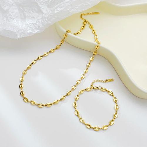 Conjuntos de jóias de aço inoxidável, Bracelete / Pulseira & colar, Aço inoxidável 304, joias de moda & Vario tipos a sua escolha & para mulher, dourado, vendido por PC