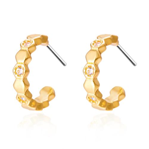 Cubic Zirconia Micro Pave Brass Earring Letter C plated fashion jewelry & micro pave cubic zirconia & for woman nickel lead & cadmium free Sold By Pair