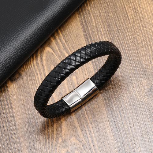 PU Leather Cord Bracelets with 304 Stainless Steel Vacuum Ion Plating fashion jewelry & for man Length 21.5 cm Sold By PC