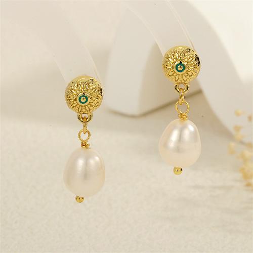 Brass Drop Earring, with Freshwater Pearl, gold color plated, different styles for choice & for woman & enamel, more colors for choice, nickel, lead & cadmium free, Sold By Pair