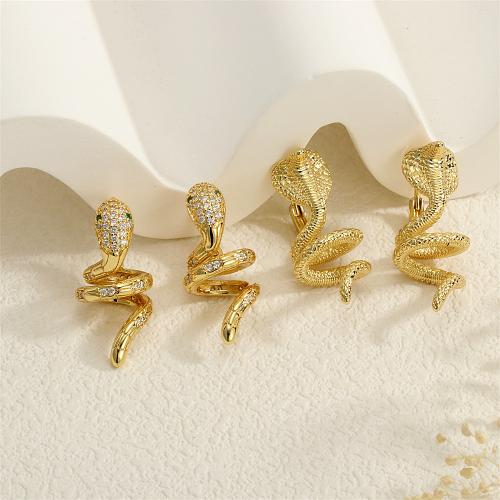 Cubic Zirconia Micro Pave Brass Earring Snake gold color plated & micro pave cubic zirconia & for woman nickel lead & cadmium free Sold By Pair