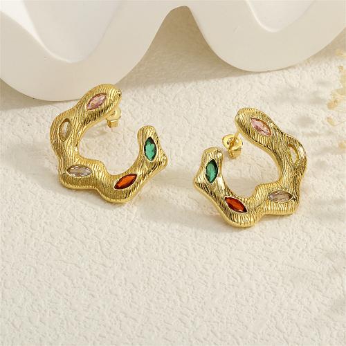 Cubic Zirconia Micro Pave Brass Earring gold color plated micro pave cubic zirconia & for woman multi-colored nickel lead & cadmium free Sold By Pair