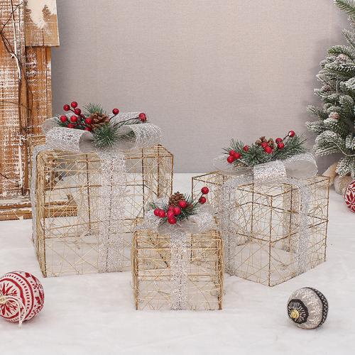 Eisen Weihnachts-Geschenkbox, mit chemisches Glasfaserkabel, Weihnachts-Design, keine, 3PCs/setzen, verkauft von setzen