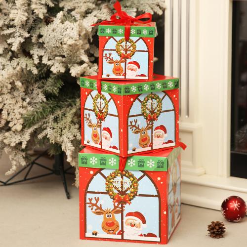 Papir Christmas Gift Box, Juledesign, flere farver til valg, 3pc'er/sæt, Solgt af sæt