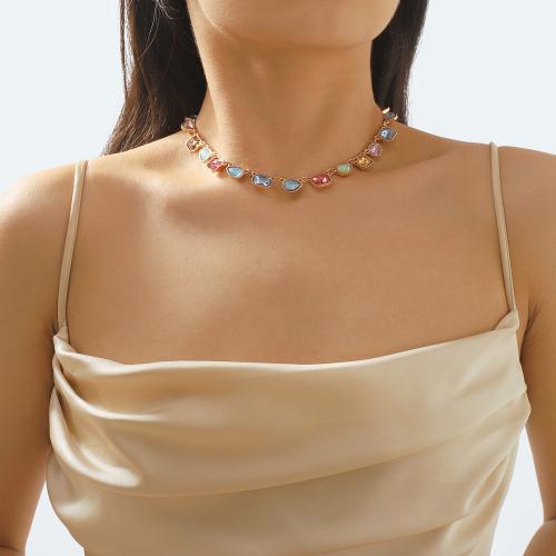 fundición collar, chapado, Joyería & con diamantes de imitación, más colores para la opción, Vendido por UD