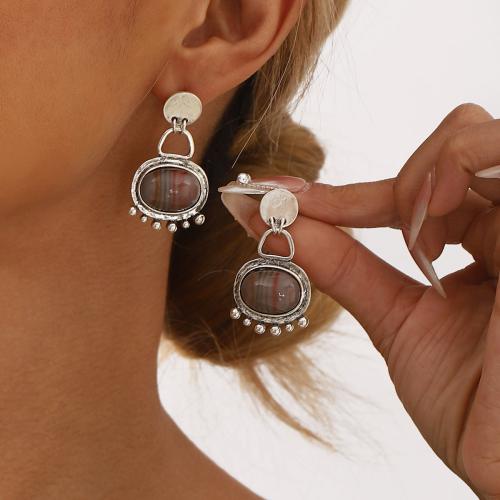 Tibetan Style Drop Earrings, with Natural Stone, plated, fashion jewelry & different designs for choice, more colors for choice, nickel, lead & cadmium free, Sold By Pair