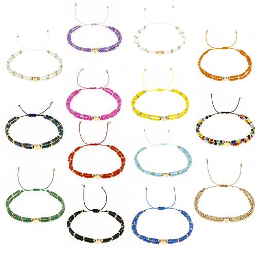 Bracelet de perles de verre, Seedbead, avec Fil de coton & laiton, fait à la main, Double couche & bijoux de mode & pour femme, plus de couleurs à choisir, Longueur Environ 16-26 cm, Vendu par PC