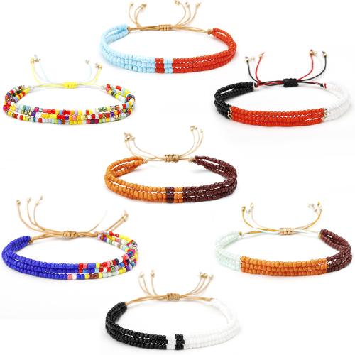 Glass Beads Bracelet, Seedbead, handmade, three layers & fashion jewelry & for woman, more colors for choice, Length:Approx 16-26 cm, Sold By PC