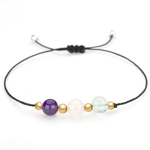 Quartz Bracelets Amethyst with Cotton Thread & Colorful Fluorite handmade fashion jewelry & Unisex Length Approx 26 cm Sold By PC