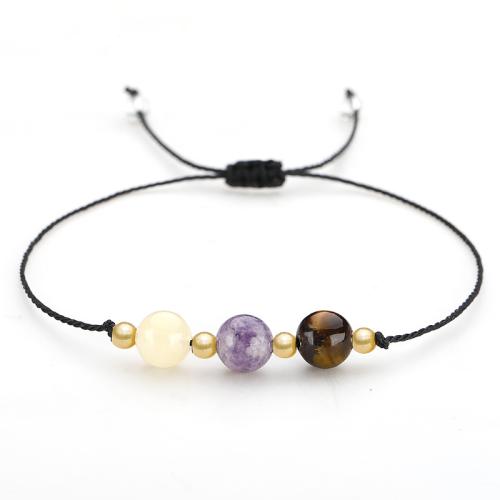 Natural Tiger Eye Bracelets, with Cotton Thread & Gemstone & Brass, handmade, fashion jewelry & Unisex & different styles for choice, Length:Approx 26 cm, Sold By PC