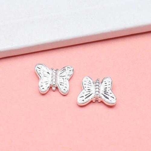 Spacer Beads Jewelry, 925 Sterling Silver, Butterfly, DIY, silver color, 9.50x7.50mm, Hole:Approx 1mm, Sold By PC