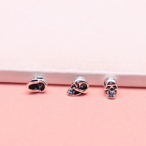 Spacer Χάντρες Κοσμήματα, 925 Sterling Silver, Κρανίο, DIY, αρχικό χρώμα, 3.80x4.70mm, Τρύπα:Περίπου 1.4mm, Sold Με PC