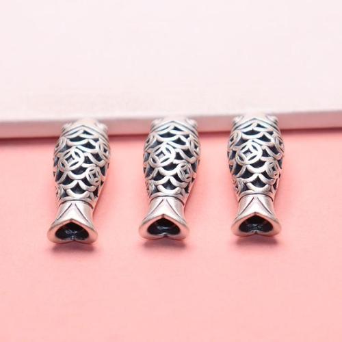Perles d'espacement Bijoux, argent sterling 925, poisson, DIY, couleur originale, 10x27.70mm, Trou:Environ 4.5mm, Vendu par PC