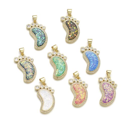Cubic Zirconia Micro Pave Brass Pendant, with Opal, Foot, plated, DIY & micro pave cubic zirconia, more colors for choice, Sold By PC