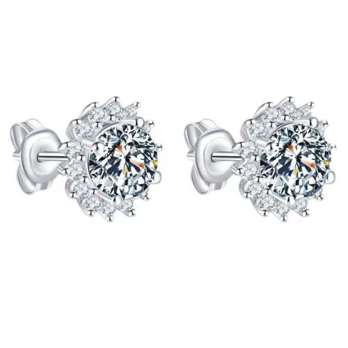 Cubic Zirconia Micro Pave Brass Earring, Flower, platinum plated, micro pave cubic zirconia & for woman, 11.80x11.80mm, Sold By Pair