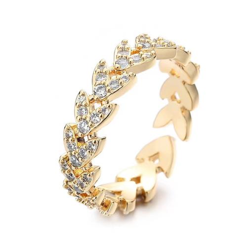 Brass Cuff Finger Ring Leaf plated for woman & with rhinestone US Ring Sold By PC