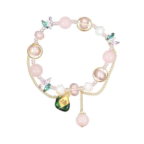 Crystal Bracelet, with Natural Stone & Lampwork & Brass, Rice Dumpling, Korean style & for woman, more colors for choice, Length:Approx 6.7 Inch, Sold By PC