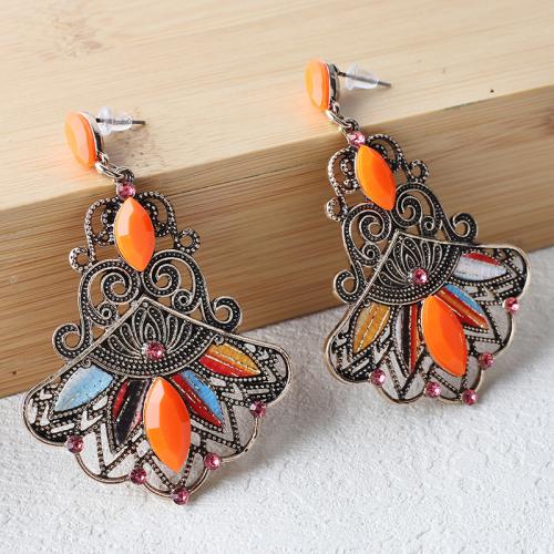 Tibetan Style Drop Earring, plated, folk style & for woman & with rhinestone & hollow, 45x70mm, Sold By Pair