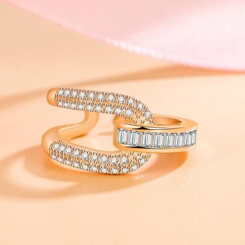 Brass Cuff Finger Ring, plated, different styles for choice & micro pave cubic zirconia & for woman, US Ring Size:6-8, Sold By PC